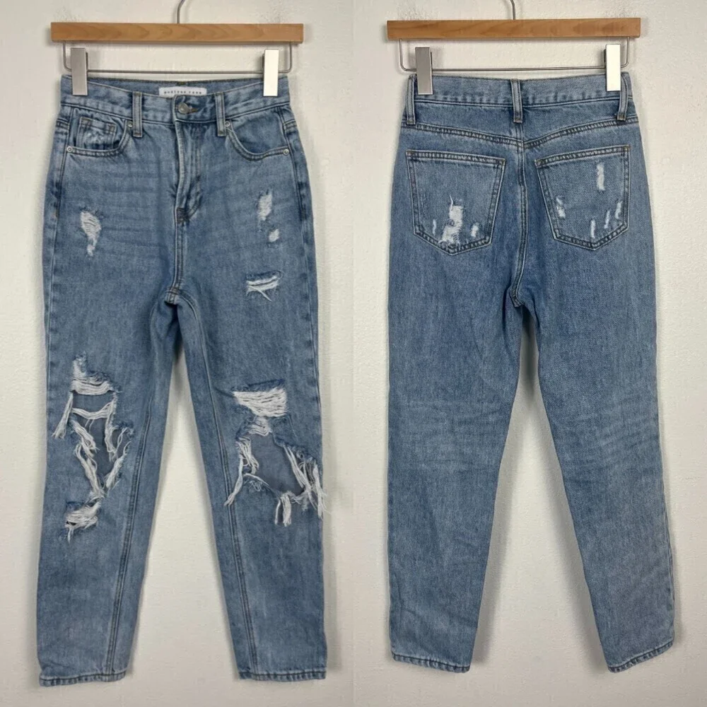 Endless Rose Women's Size 25 Distressed High Rise Denim Cotton Festival Mom Jean
